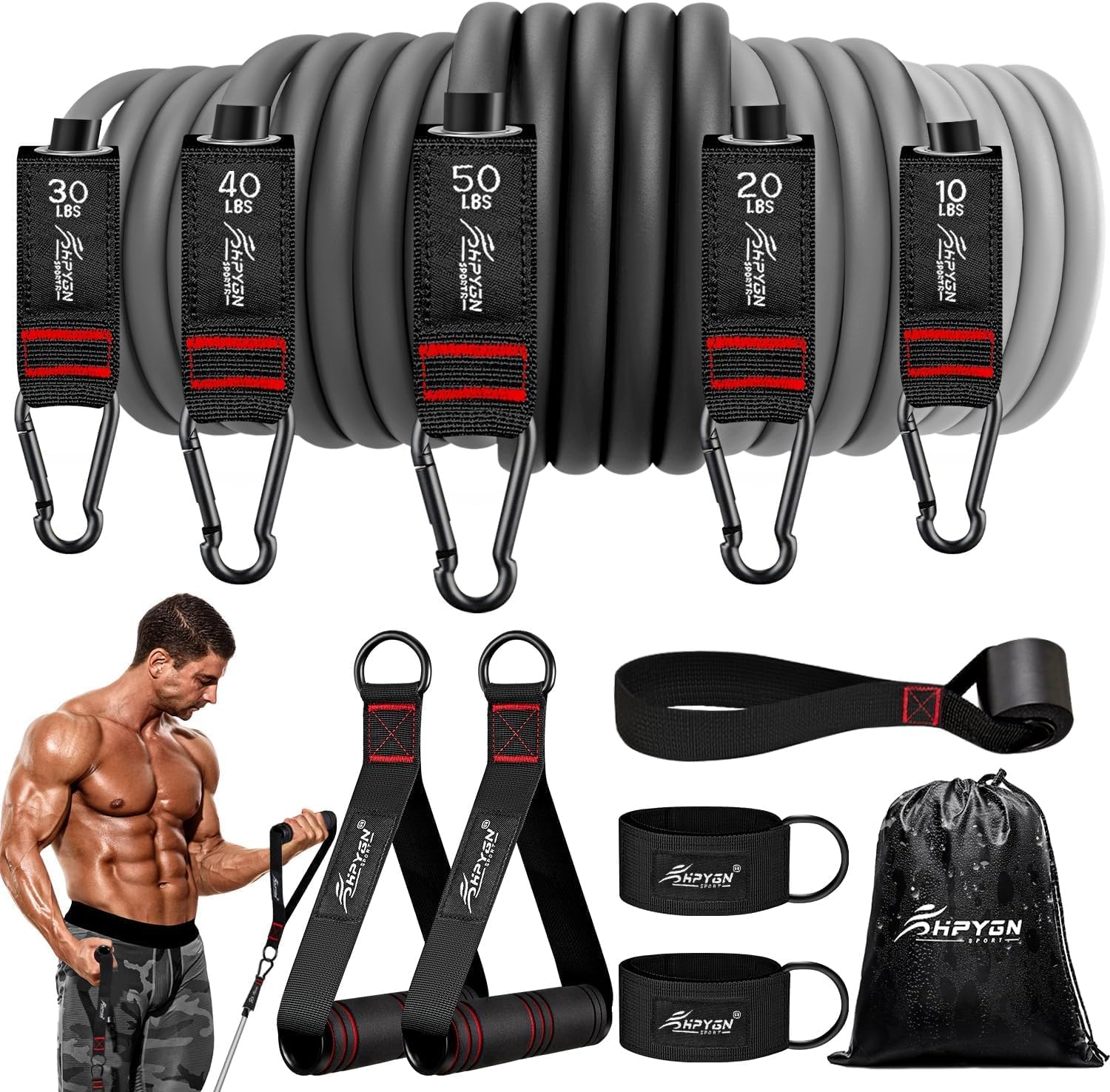 HPYGN Resistance Bands Set, 150LBS Exercise Bands