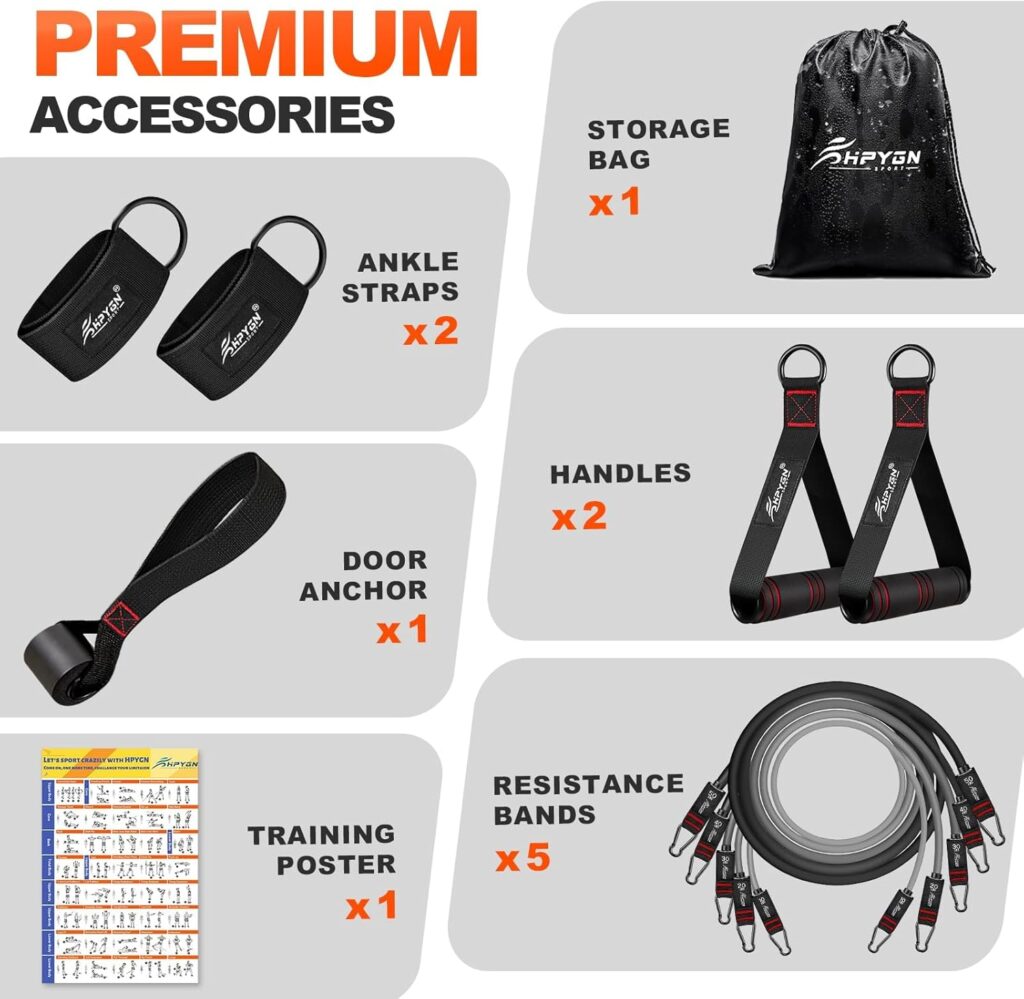 HPYGN 150LBS resistance bands set with handles, door anchor, and ankle straps